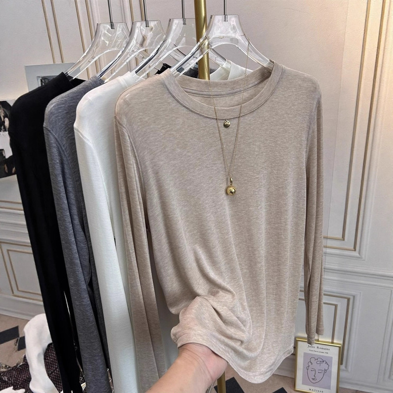 Soft Lyocell Tencel Wool Long-Sleeve T-Shirt for Women, Stylish Thin Base Layer Top for Spring and Autumn