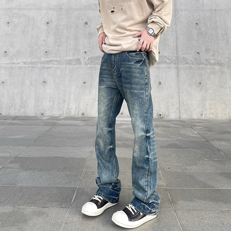 American Style Vintage Washed Old cleanfit Jeans Men's Straight Tube Micro La Gao Street Vibe Style Slimming Trendy Trendy Trousers