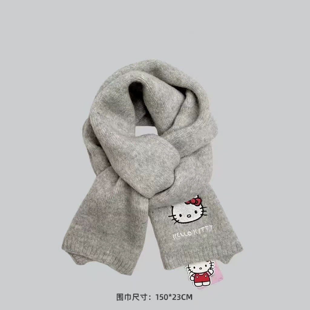 Санрио, Hello Kitty, универсальный вязаный шарф из натуральной шерсти с вышивкой