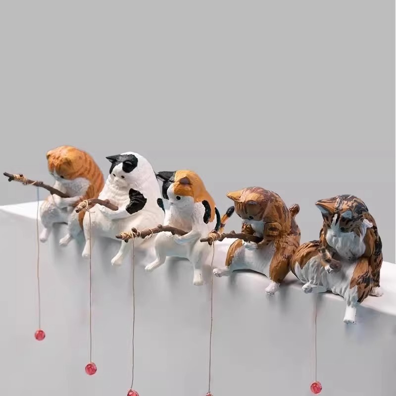 小猫钓鱼摆件鱼缸猫悬挂创意造景摆件桌面专用钓鱼迷你装饰微景观|undefined