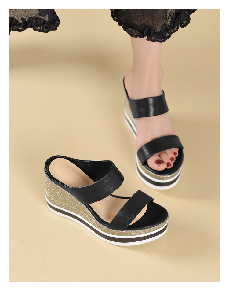 Sandal cao gót nữ đế xuồng 10 cm, hở mũi, phong cách mùa hè — đen chi tiết 5