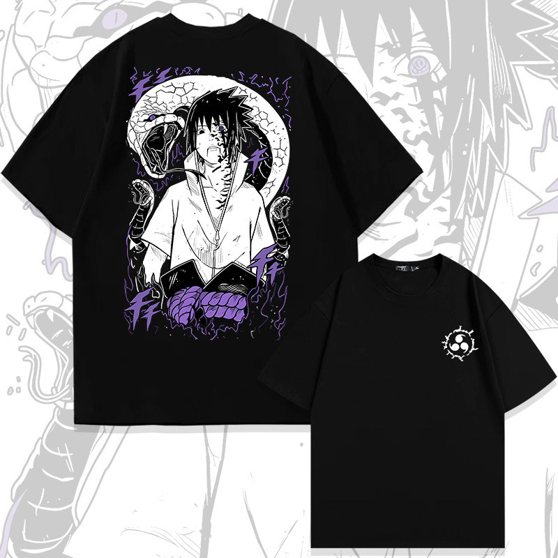 Anime Naruto Sasuke Cotton Short-sleeved T-shirt Men's and Women's Summer Fashion Brand Loose Shoulder Half-sleeve Upper Clothes