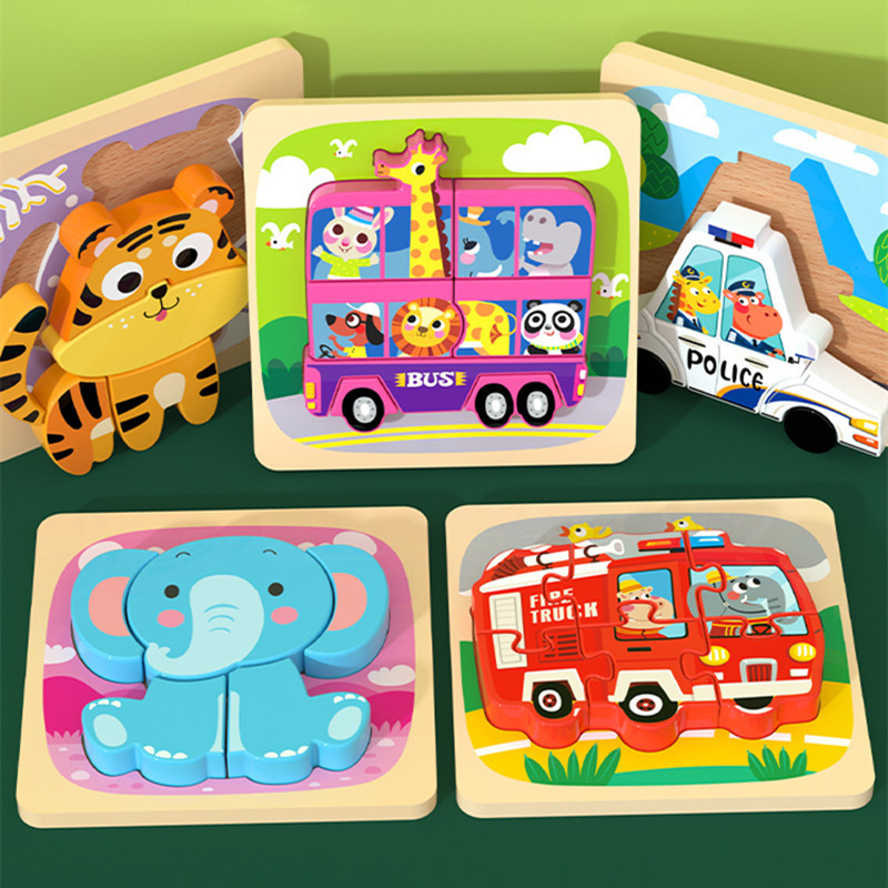 Rompecabezas tridimensional de madera, juguetes educativos, bloques de construcción, bebés y niños 1 uno-dos-tres años y medio 6 niños, niñas, bebés, educación temprana