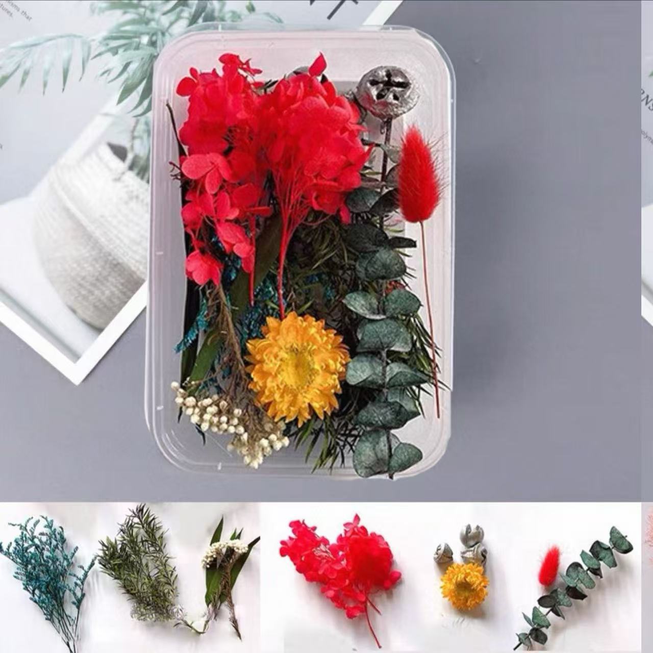 Paquete mixto de bricolaje, decoración hecha a mano, flor eterna, material de paquete de flores secas, marco de fotos de bricolaje, paquete de flores en relieve, día de la mujer