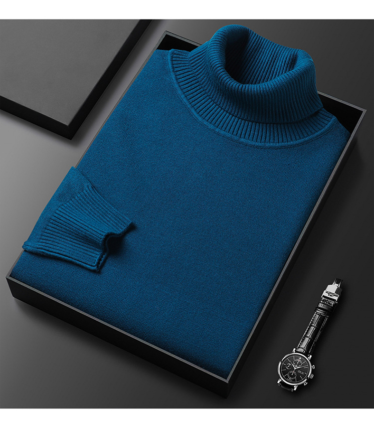 Herrenbekleidung Rollkragenpullover Herren Strickhemd mittleren Alters und junger Männer schlanker einfarbiger Pullover mehrfarbig_voghion.com