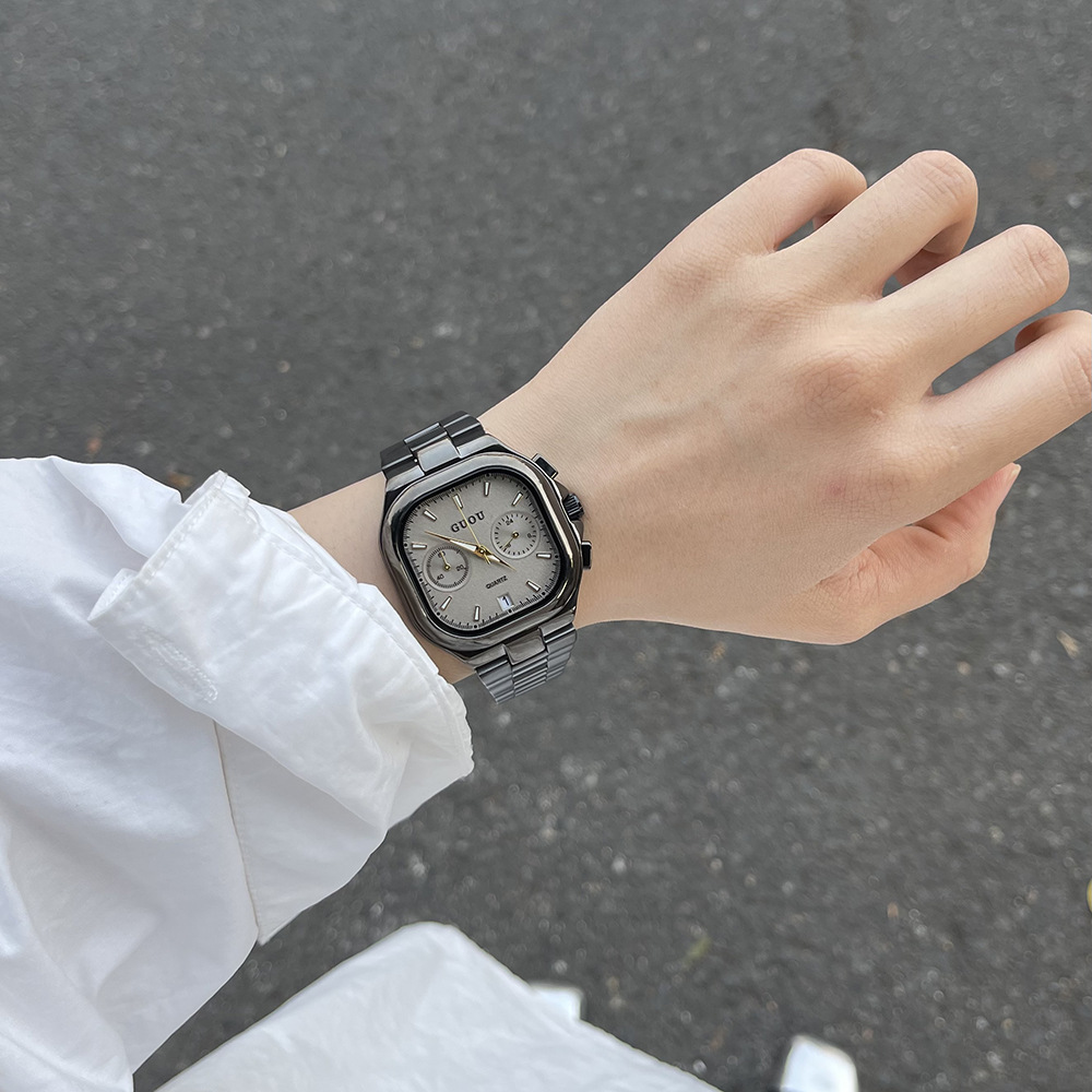 Guou Fashionable and Handsome Square Simple Quartz Watch Strap Calendar Steel Strap Elegant Watch Daily Casual Xiaohongshuo