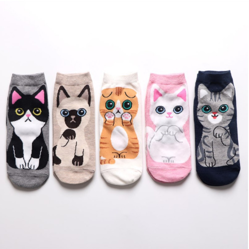 Cat Pattern Women's Cute Cat Cotton Jacquard Ankle Socks