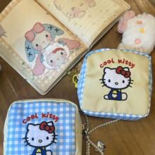 新款原创刺绣kitty化妆包拼色可爱卡通小方包可爱百搭收纳包包