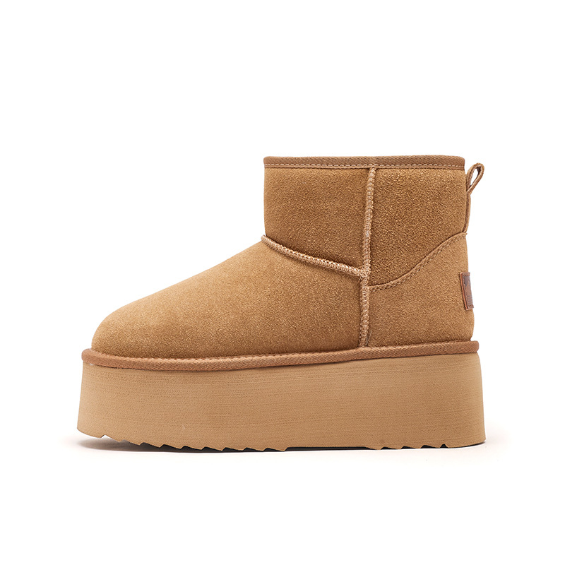 Augu Shi Deng grueso botas de nieve 2025 nuevo invierno casual de un pie botas cortas de lana gruesas zapatos de algodón de pan