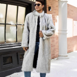 F0845 Cross-border European and American Men's Autumn and Winter Imitation Fur Coat Imitation Fox Fur Coat Coat Cold-proof Warm Coat