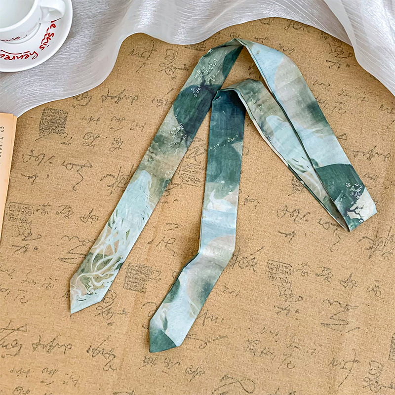 Pañuelo de seda de tira larga, sentido avanzado, nuevo cinturón de bufanda decorativa multifuncional, cinturón para el cabello de estilo nacional, pañuelo en la cabeza, bolso para atar el cabello, serpentina