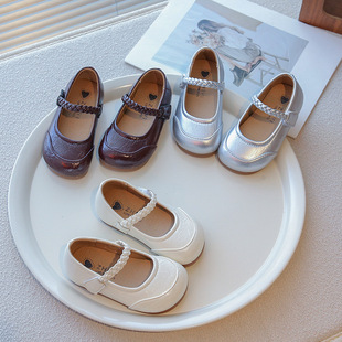Girls' Korean-style Solid Color All-match Leather Shoes 2025 Spring and Autumn New Children's Velcro Mary Jane Vintage Princess Shoes