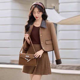 拼色单排扣小香外套女秋装休闲时尚套装高货品质潮流短裙两件套