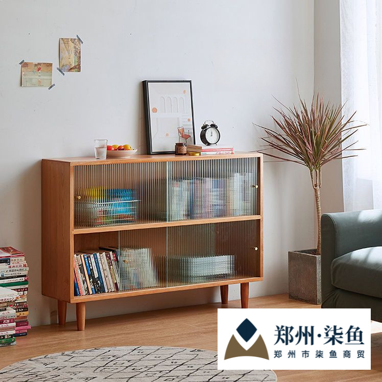 Combination Floor-Standing Bookshelf Dust-Proof Solid Wood Bookcase Sofa Side Cabinet Door Sliding Door Japanese Cabinet Storage Cabinet Durable