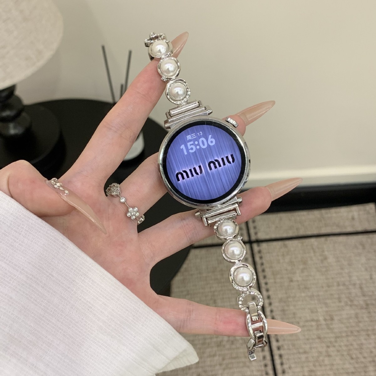 Suitable for Xiaomi 1098 Bracelet Female Fit4/3 Huawei Gt5Pro/Gt4 Watch with Silver Bead Metal Bracelet