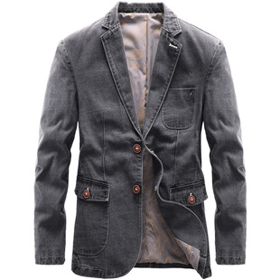 European Size Spring and Autumn New Cross-border Denim Jacket Business Casual Jacket Men's Thin Young and Middle-aged Slim-fit Small Suit