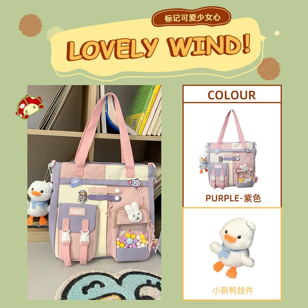 Purple one-shoulder bag, pendant, badge