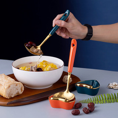 輕奢風不鏽鋼湯勺廚房用品餐具火鍋勺陶瓷手柄烹飪勺防燙湯勺批發