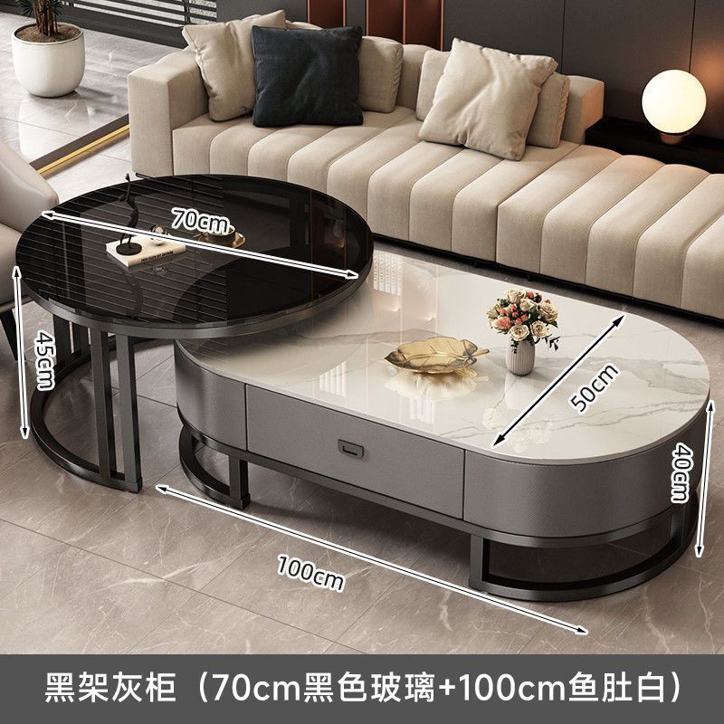 カスタマイズされたホームリビングルームフルセットライト高級モダンシンプルティーテーブル楕円形多機能コーヒーテーブルテーブルロックボードコーヒーテーブル|undefined