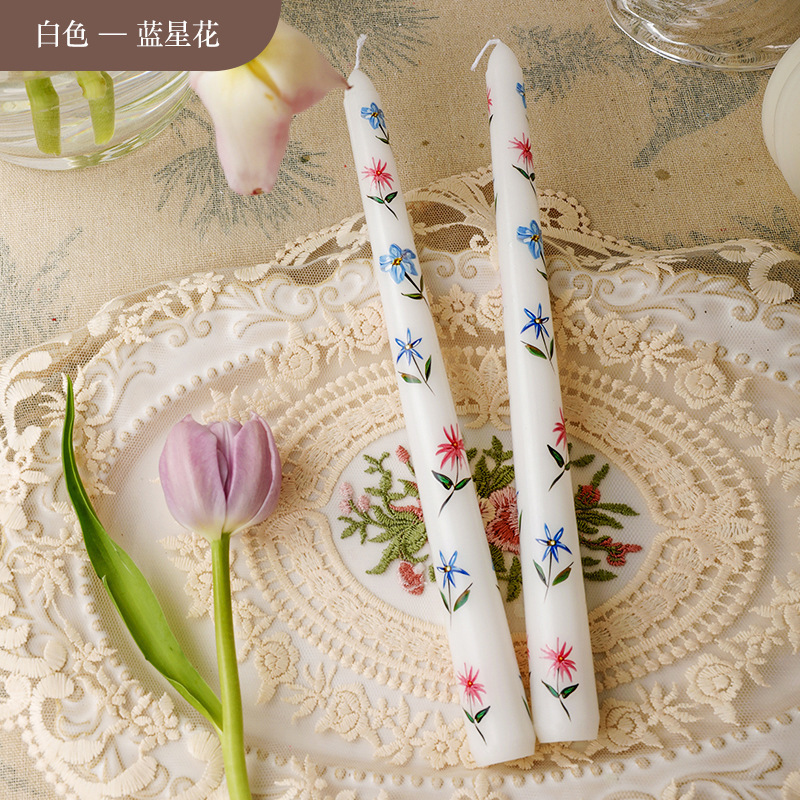 25cm印花长杆蜡烛欧式浪漫烛光晚餐婚庆节日结婚家用跨境无烟蜡烛|undefined