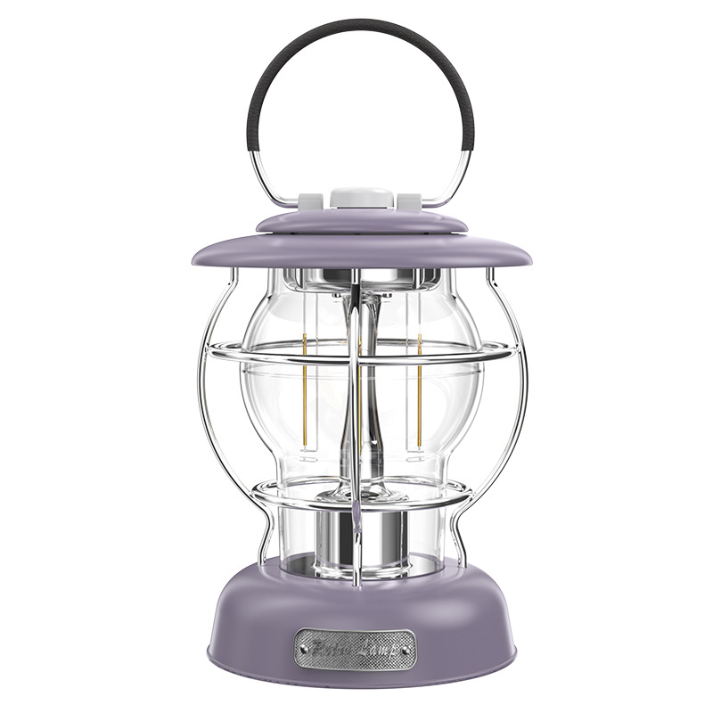 회색 보라색 낮은 허리 캠핑 램프