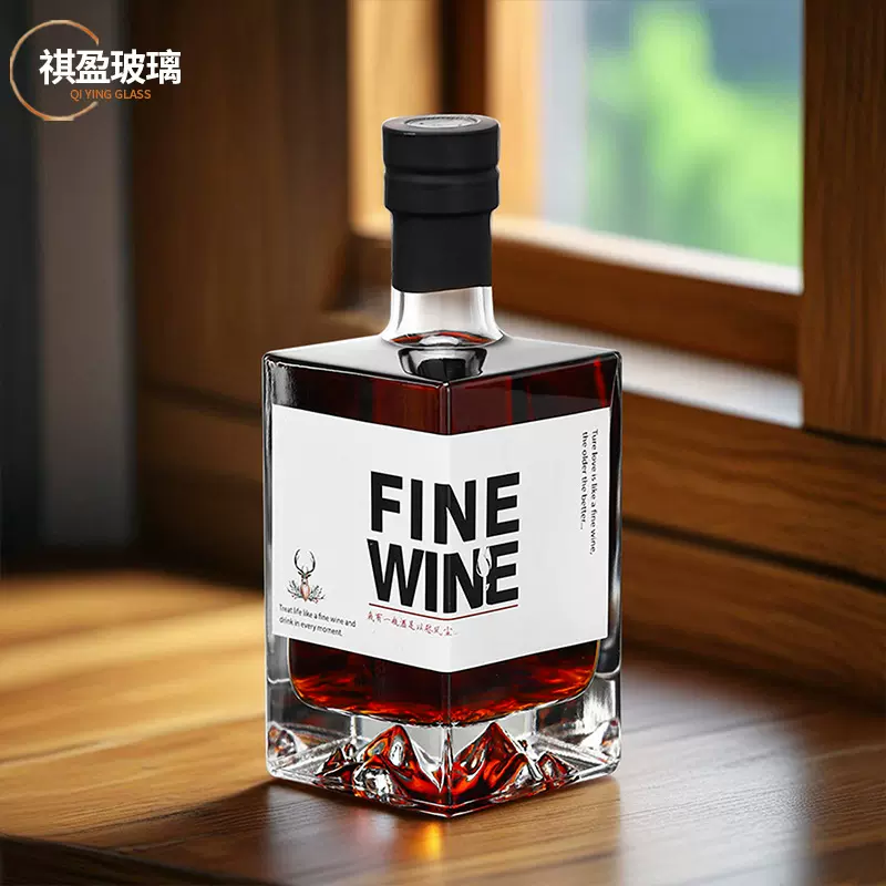 定制白酒果酒瓶威士忌洋酒瓶现货加厚底观山酒瓶方形玻璃酒瓶空瓶