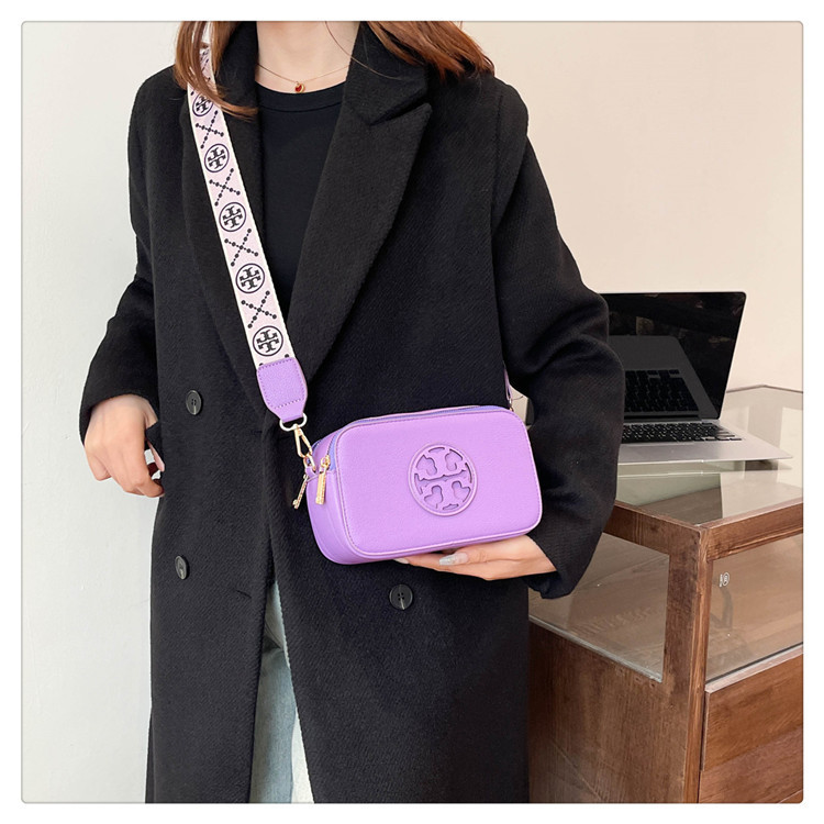 Foreign Trade Crossbody Bag with Lychee Pattern, Wide Shoulder Strap, Double Zipper, Small Square Bag, Camera Bag, Women's Shoulder Bag, Casual and Versatile