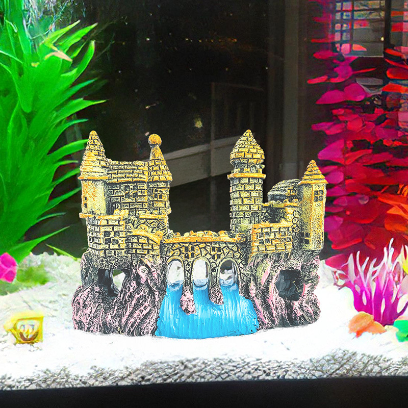 Tanque de peces decoración acuario paisaje decoración diseño casa escape casa estilo europeo Castillo Antiguo Real pequeño castillo