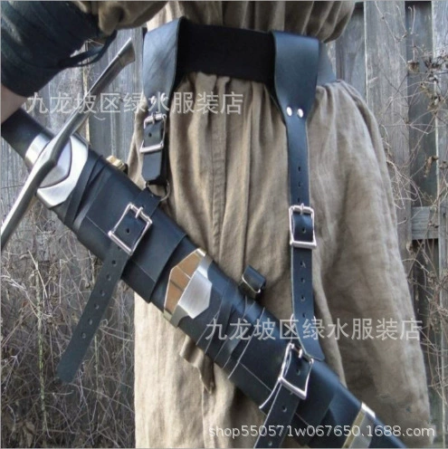 Европейский Средневековый Ренессанс Самурай PU Кожаный Меч Набор драматическая интерпретация COS фотография