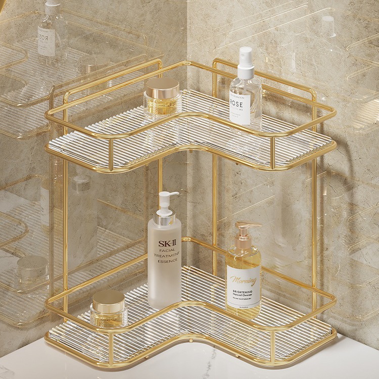 Luz de lujo baño estante de almacenamiento mesa de triángulo acrílico lavado a mano lavabo baño inodoro estante de almacenamiento de esquina