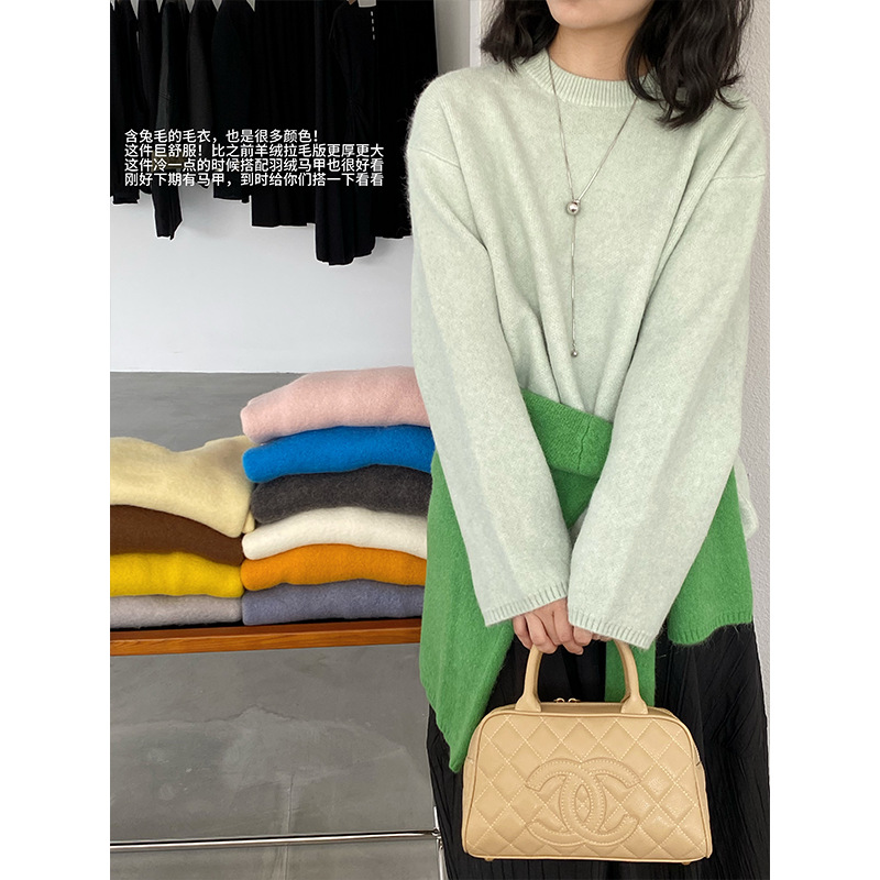 江左 温柔奶fufu的兔毛毛衣女套头圆领软糯奶系韩系针织衫 U1367