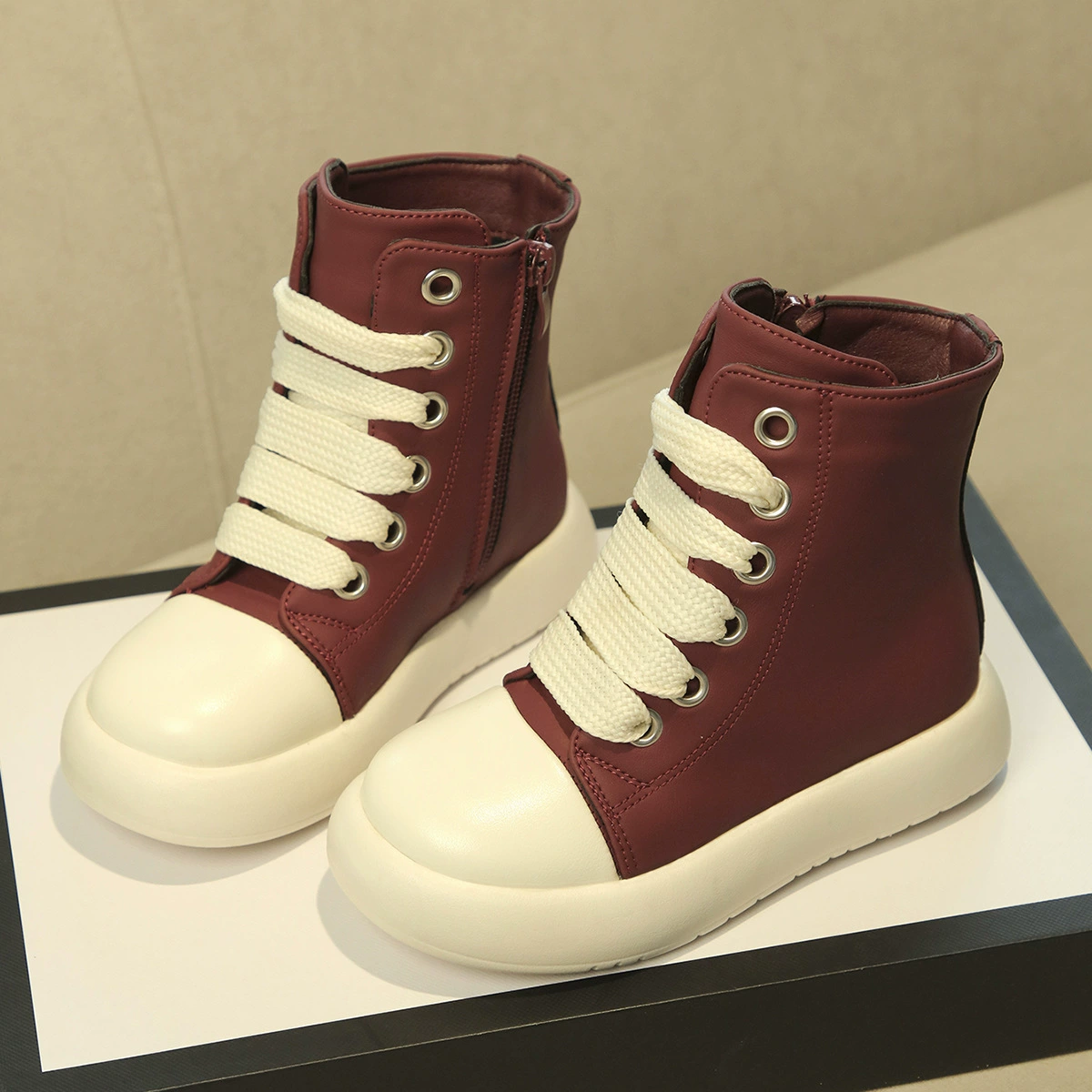 Детские туфли на высокой ноге Мягкая подошва дышащая девушка кожаные сапоги сапоги для мальчиков короткие сапоги для детей среднего возраста повседневная обувь детская обувь