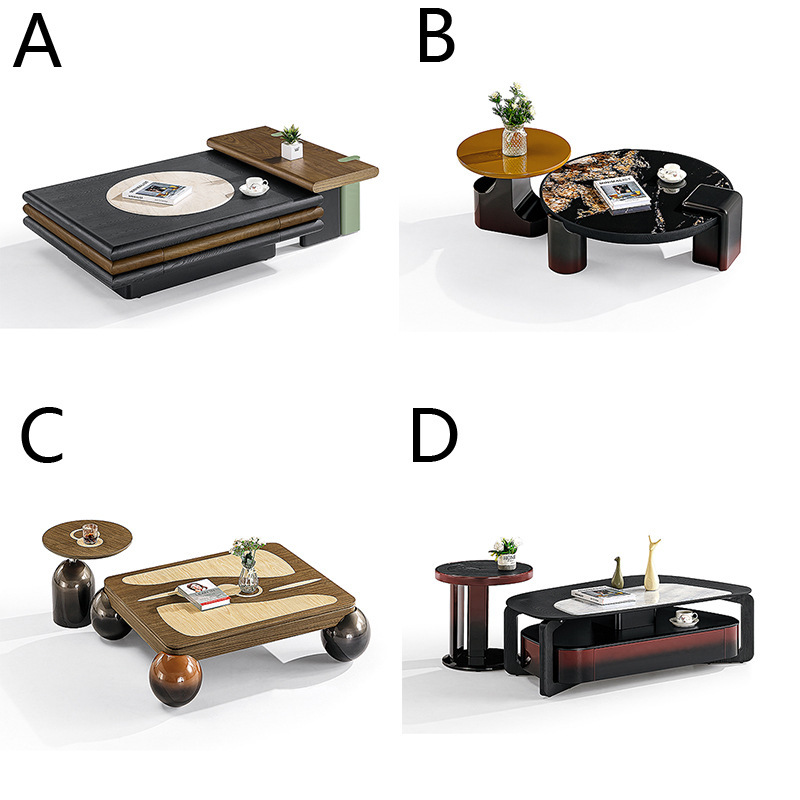 Vintage-Style Travertine Stone Coffee Table Set for Small Apartments, Minimalist Living Room, Retro Design Coffee Table