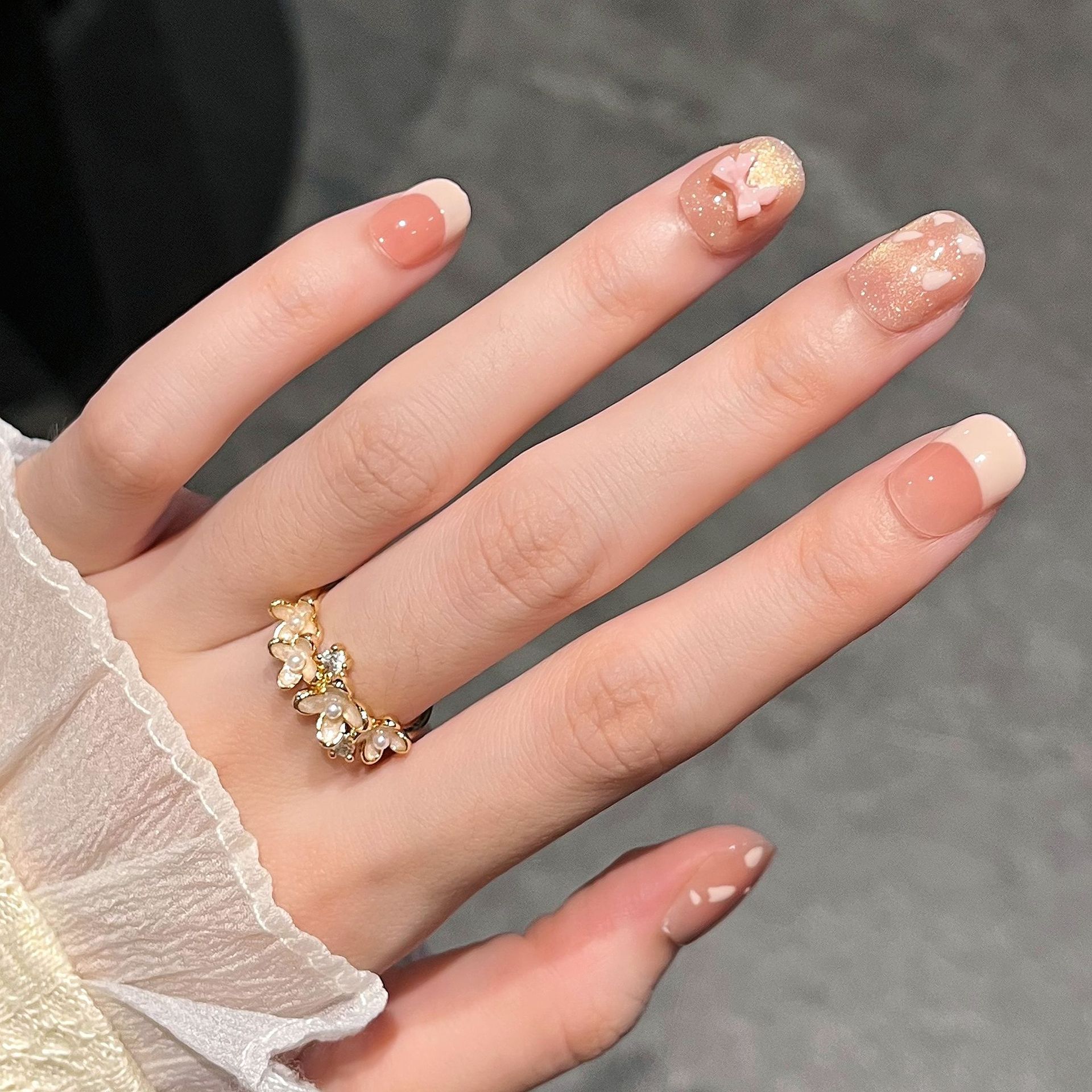 Uña hecha a mano corta pintada a mano pura manicure encantadora fresca de verano falso parche de uñas arco parche de uñas