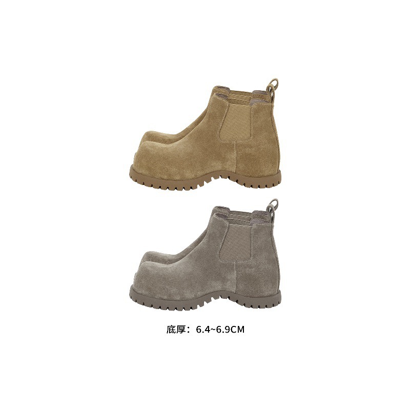 牛皮版~真皮大头靴子厚底内增高马丁靴女款切尔西靴烟筒袋鼠短靴|undefined