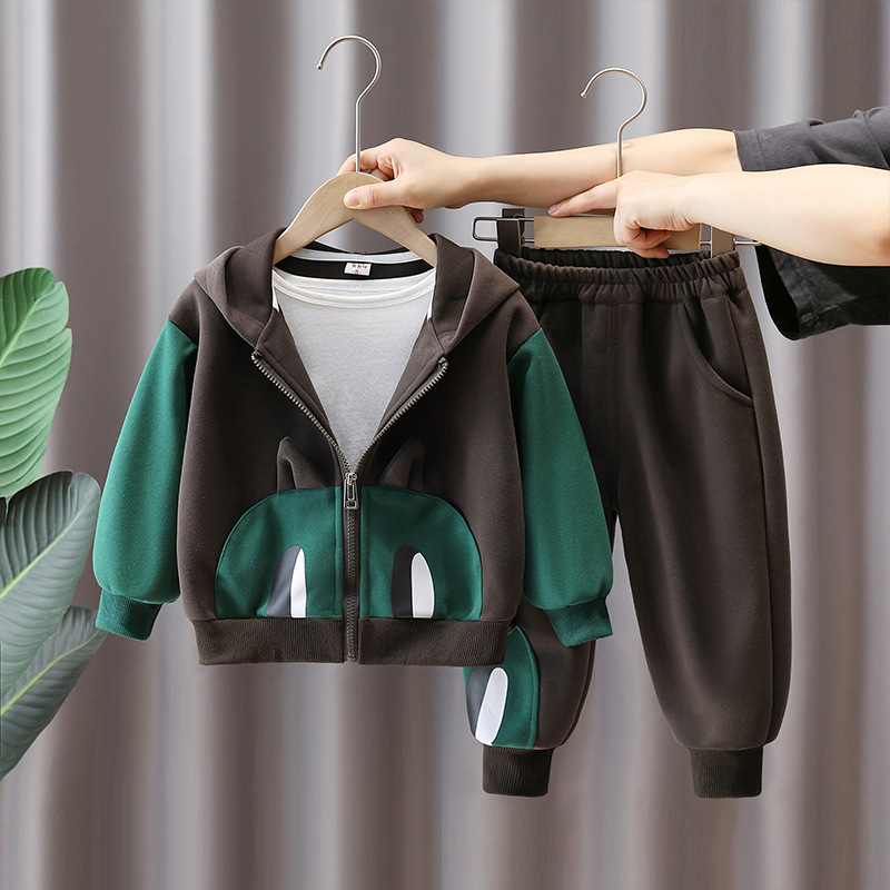 6354 Traje de otoño para niños 2025 Otoño Nuevo estilo Chaqueta de suéter con capucha para niños Traje de dos piezas de primavera y otoño para niños