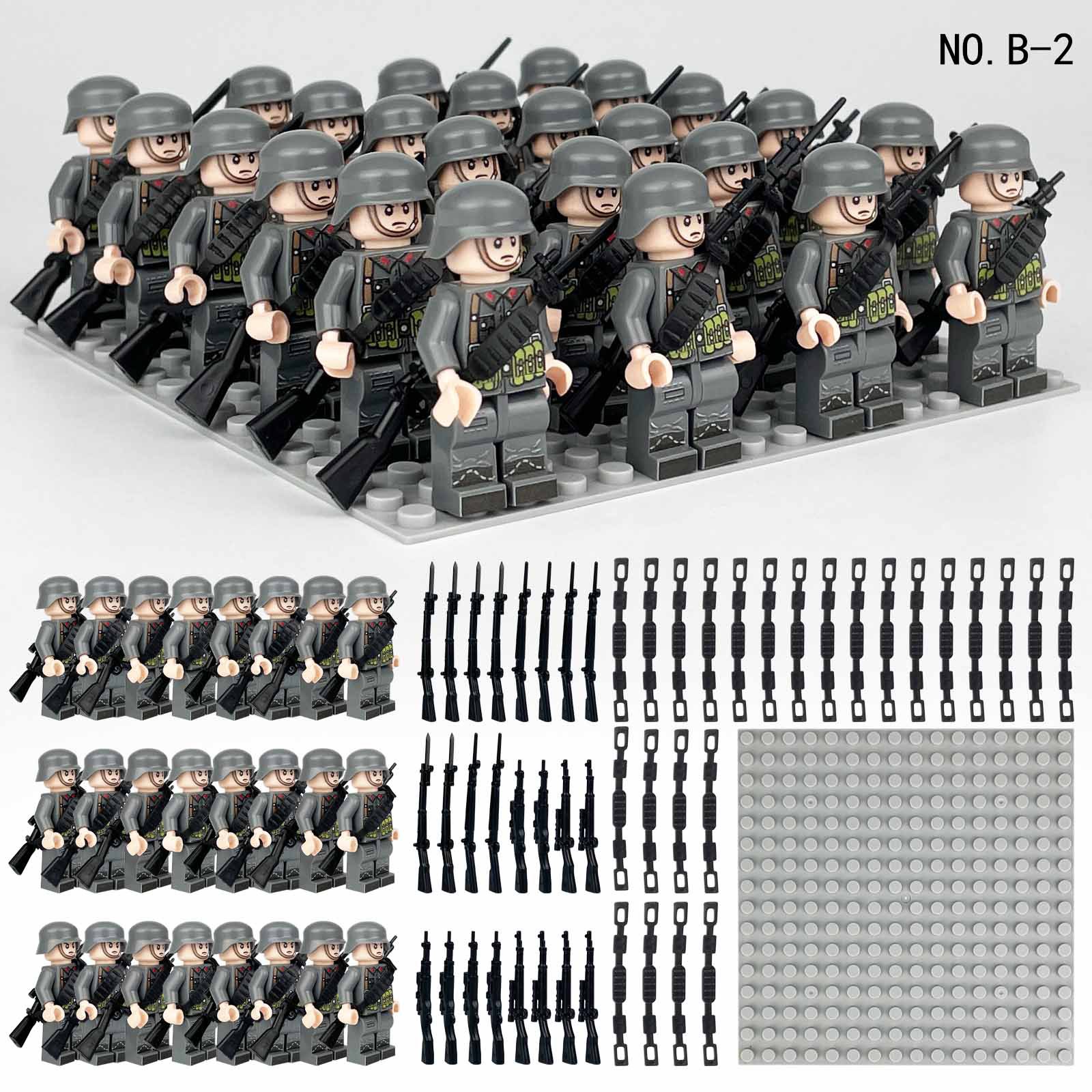 方阵军队军事积木套装24pcs送底板小颗粒拼装人仔玩具袋装代发