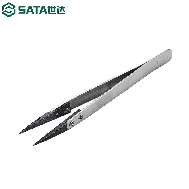 世达（SATA）03161/03162/03163 防静电宽头/弯头/尖头镊子130mm