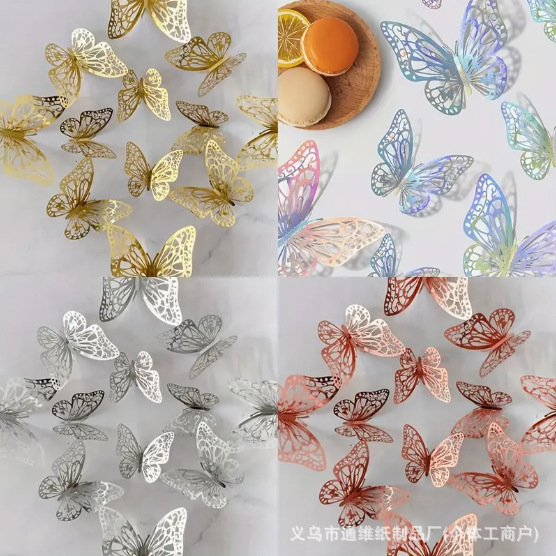 12 pegatinas doradas de mariposas huecas para pared, pegatinas de mariposas para decoración de paredes del hogar, pegatinas creativas de mariposas.