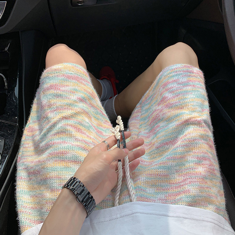 Summer New Dopamine Ice Silk Shorts, Loose Straight Drawstring Casual Five-Point Pants, Thin Quick-Dry Trendy Drapey Style