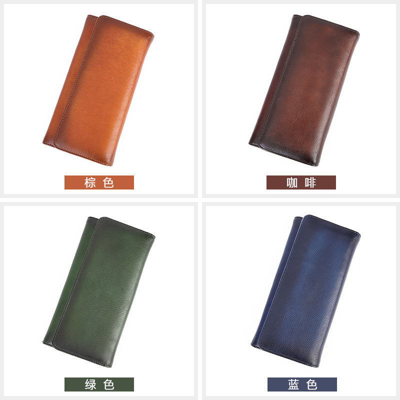 本革の財布の女性の新型のレトロな頭の層の牛革のカードの包みのシンプルな純色のボタンのハンドバッグの多機能の携帯電話の包み