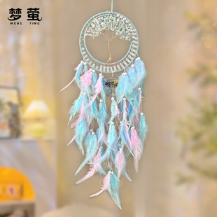 New Home Decoration Pendant Original Design Four Color Natural Crystal Life Tree Dream Catcher Feather Wind Chimes