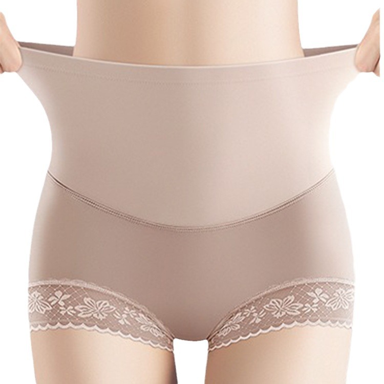 Pantalones de conformación de cuerpo de seda de hielo de satén de alta calidad Pantalones anchos de borde de encaje de mujer pierna anti-apriete cintura alta cintura seda cadera levantamiento vientre que forma Pantalones