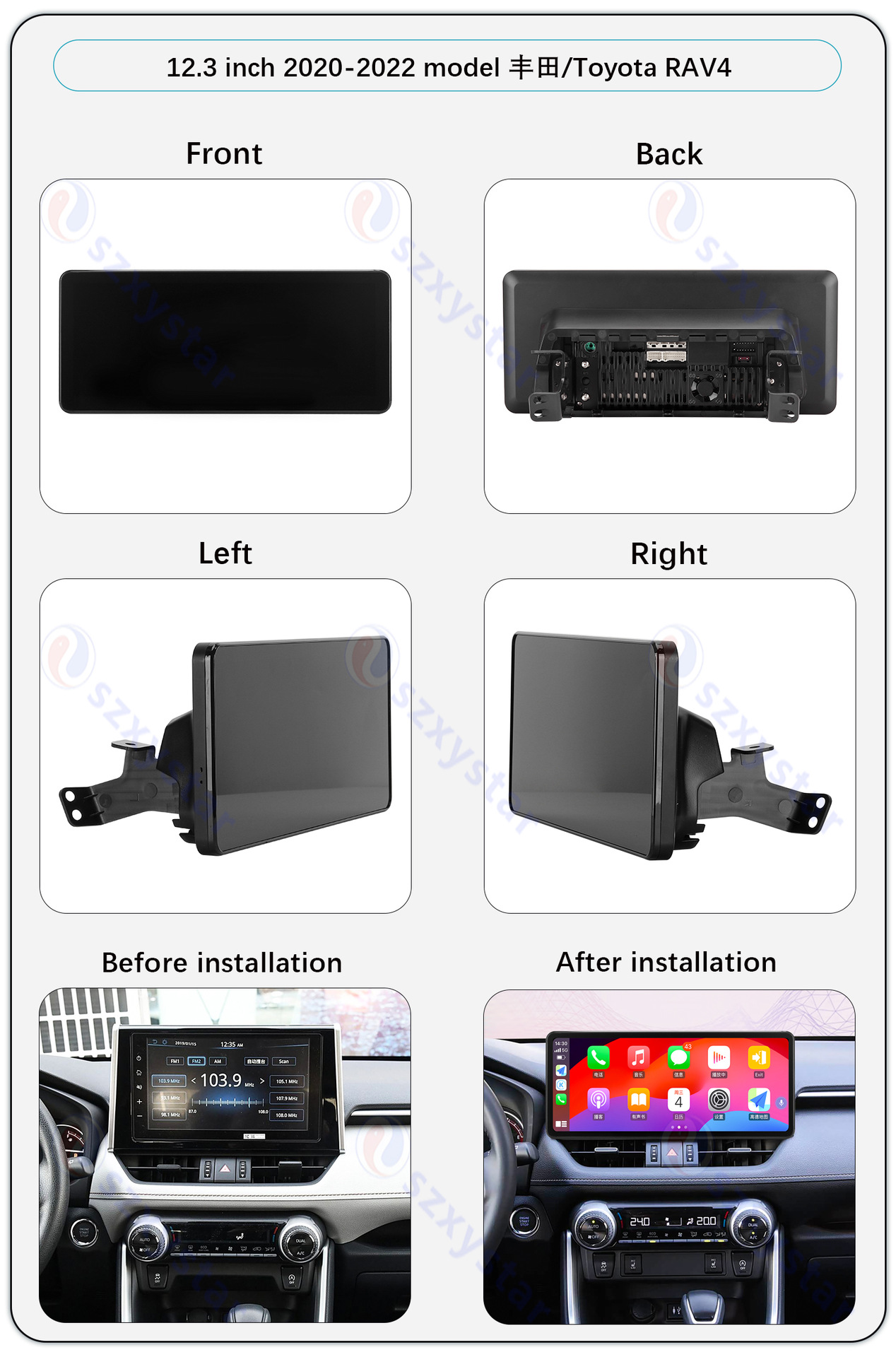 Suitable for 12.3-Inch 20-22 Model Toyota Rav4 Android Large-Screen Carplay Navigation 360 Panoramic All-In-One Machine