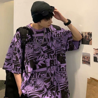 漫画满印短袖t恤男日系潮牌ins宽松嘻哈半袖夏季潮流个性圆领体恤