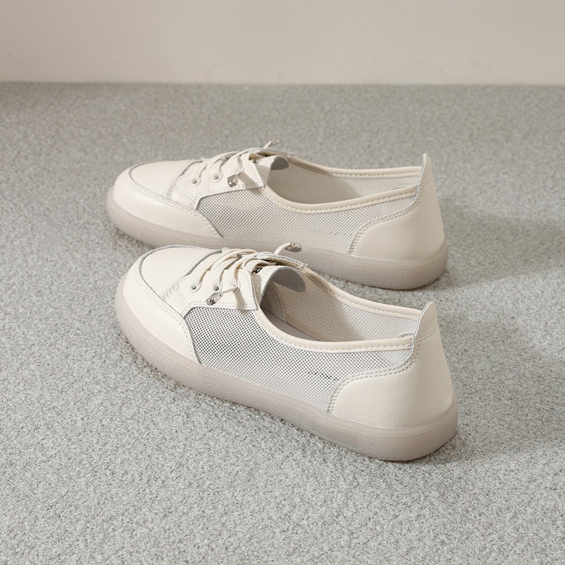 Giày sneaker nữ đế bằng phong cách Đức huấn luyện, mặt lưới thoáng khí, nhẹ, dễ phối đồ — A180E Màu be