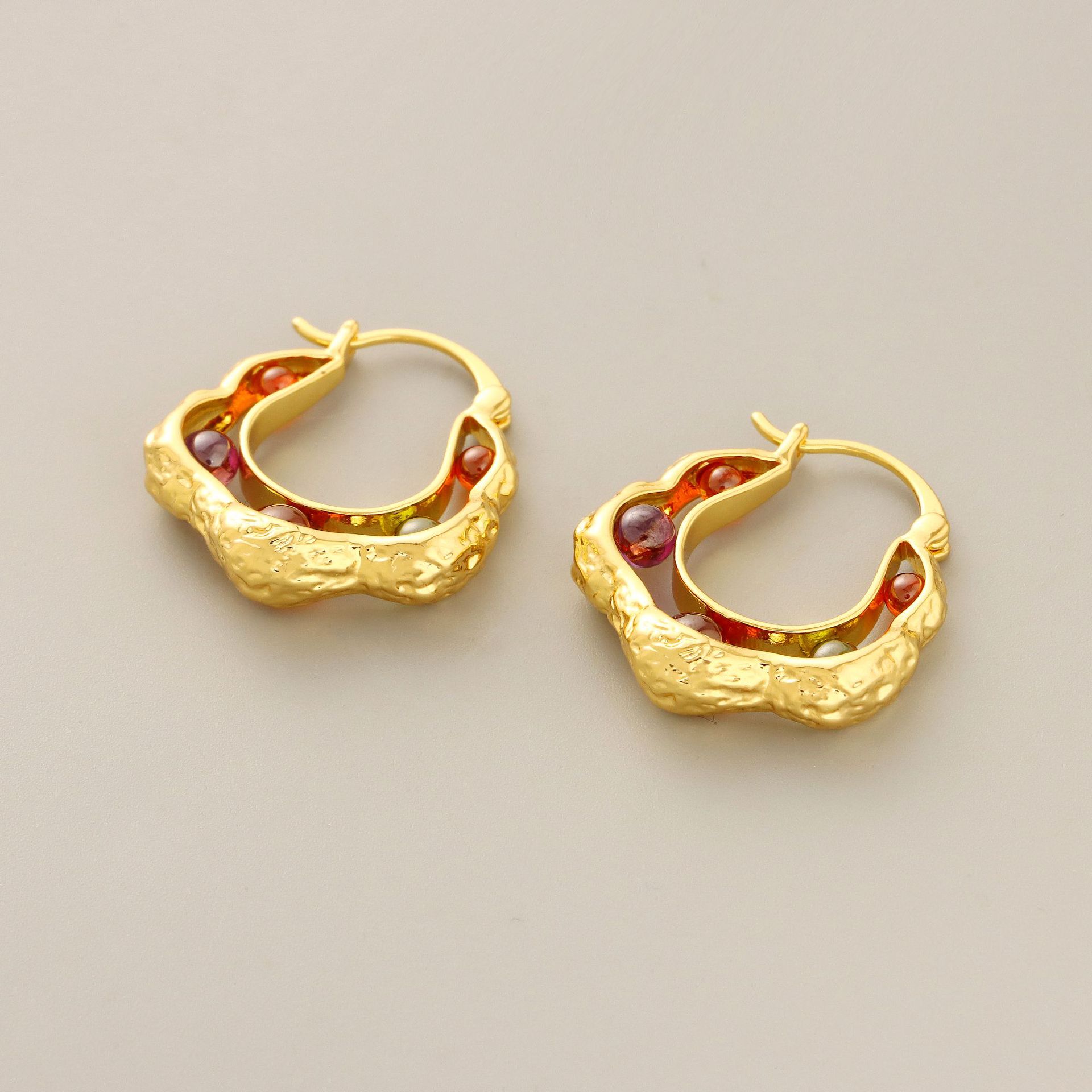 Simple Style Geometric Copper Gold Plated Artificial Gemstones Dangling Earrings 1 Pair