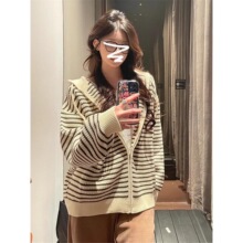 时尚美式复古条纹重磅毛毛外套开衫毛领卫衣连帽秋冬新款百搭潮流
