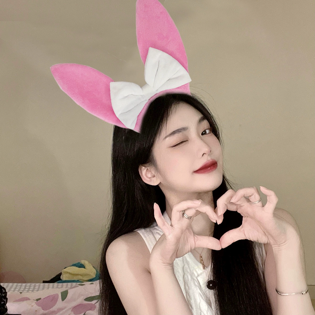 Headband Red Rabbit Lace Ears, Handmade Hair Accessory, High-Quality Graduation Party Style