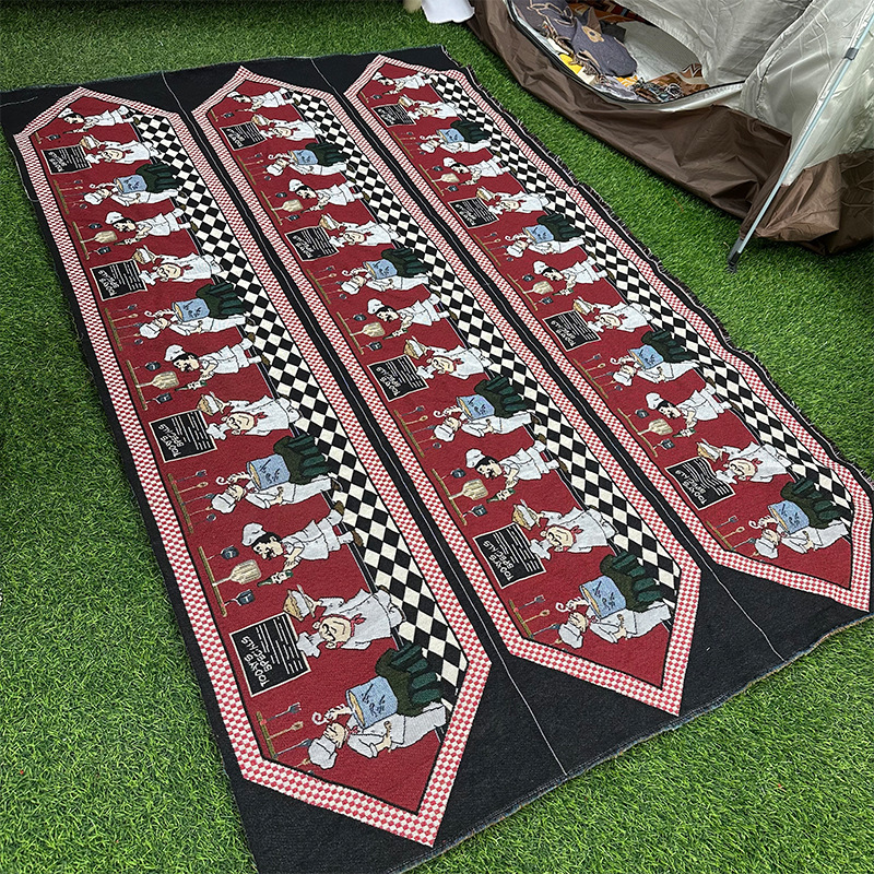 外贸定位花桌旗面料33×180cm尖角桌旗茶旗涤棉色织提花厂家直销